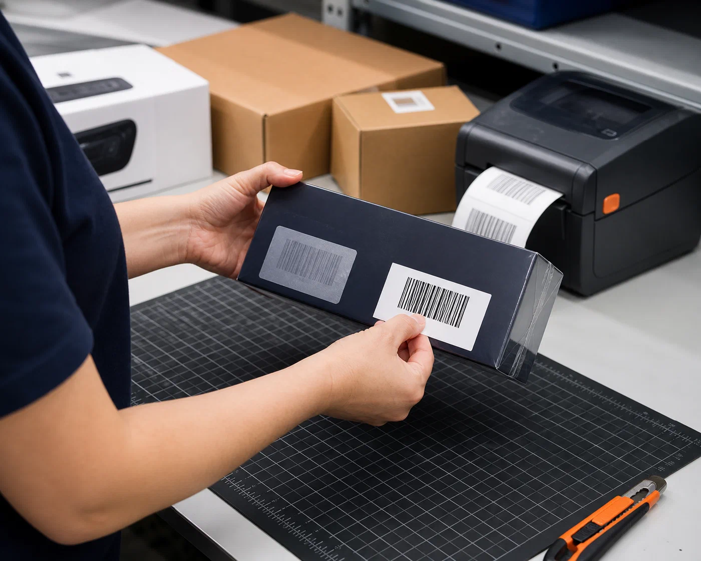 An inventory specialist scanning a new unit label after covering an unintended barcode