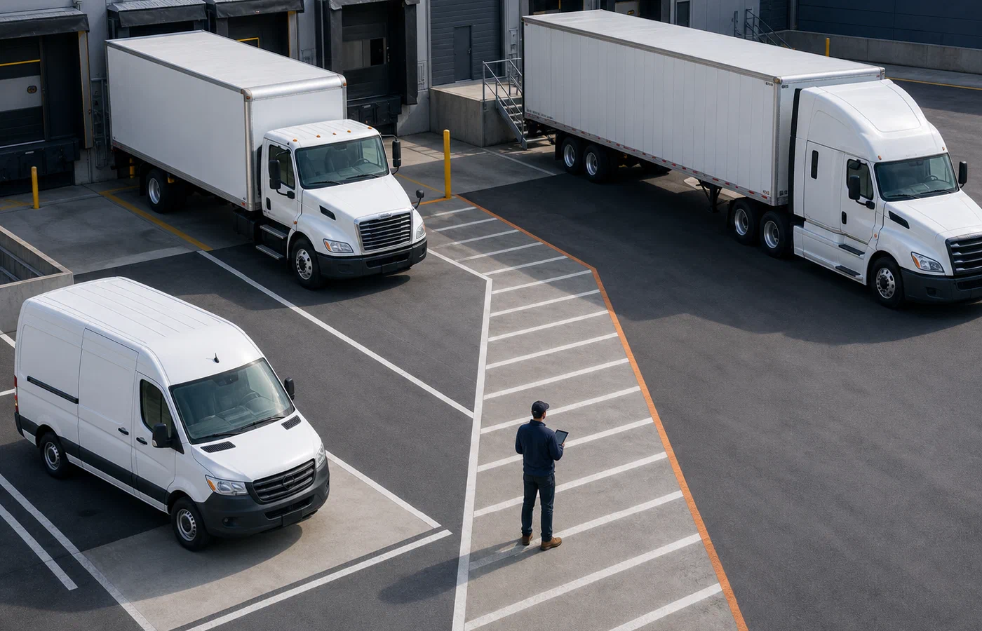 Parcel and freight providers positioned at a distribution centre