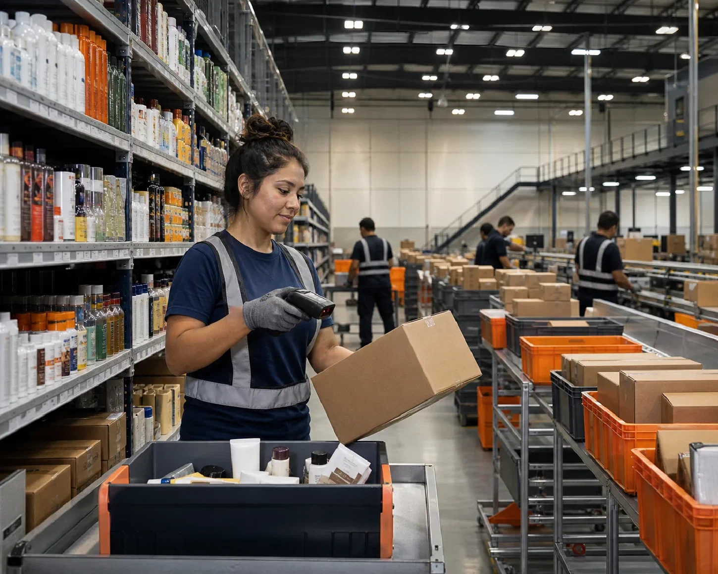 An associate allocating consumer packaged goods across several outbound order flows