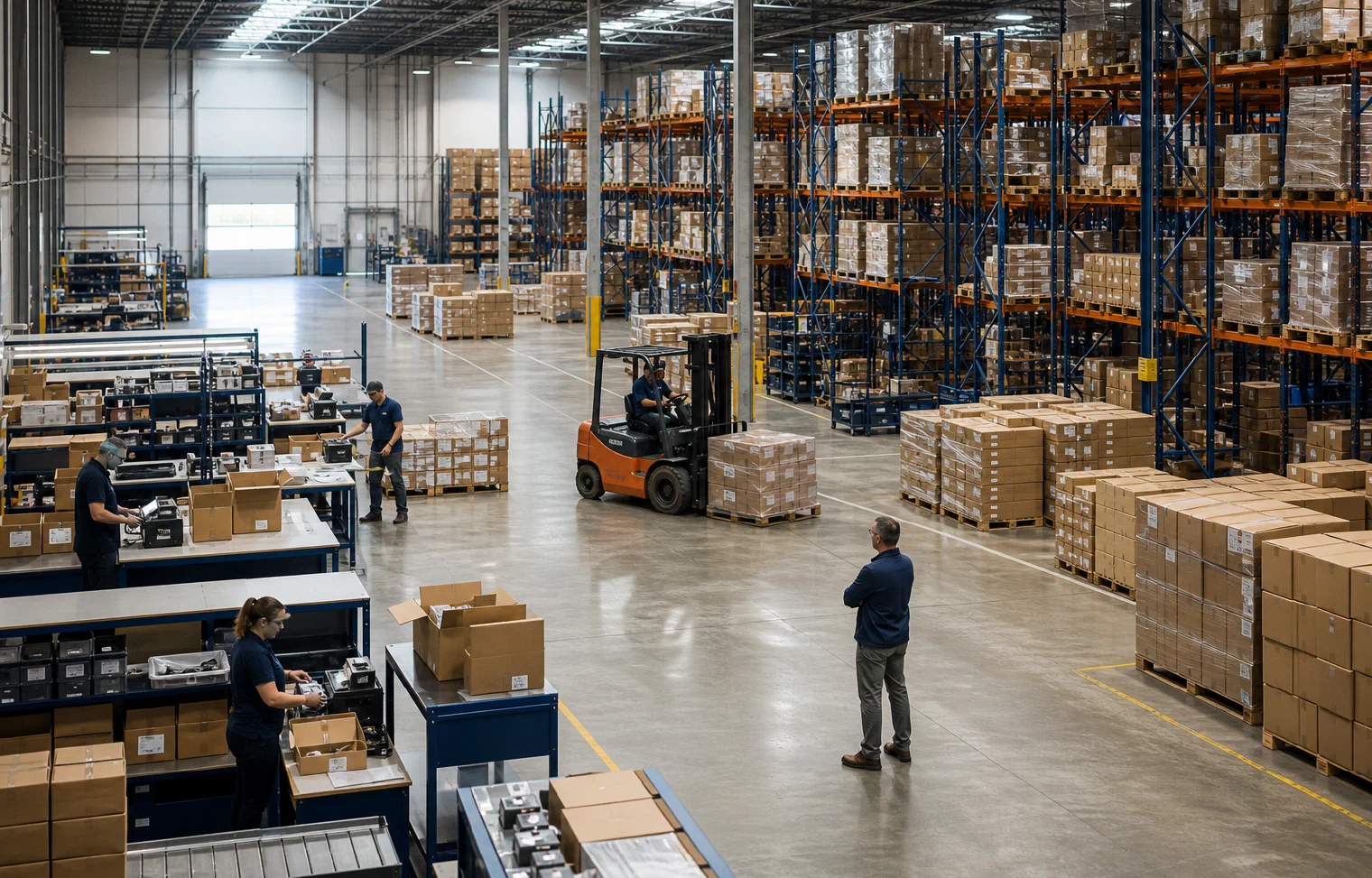 A purpose-built dedicated warehouse with reserve storage, work cells and a coordinated operating team