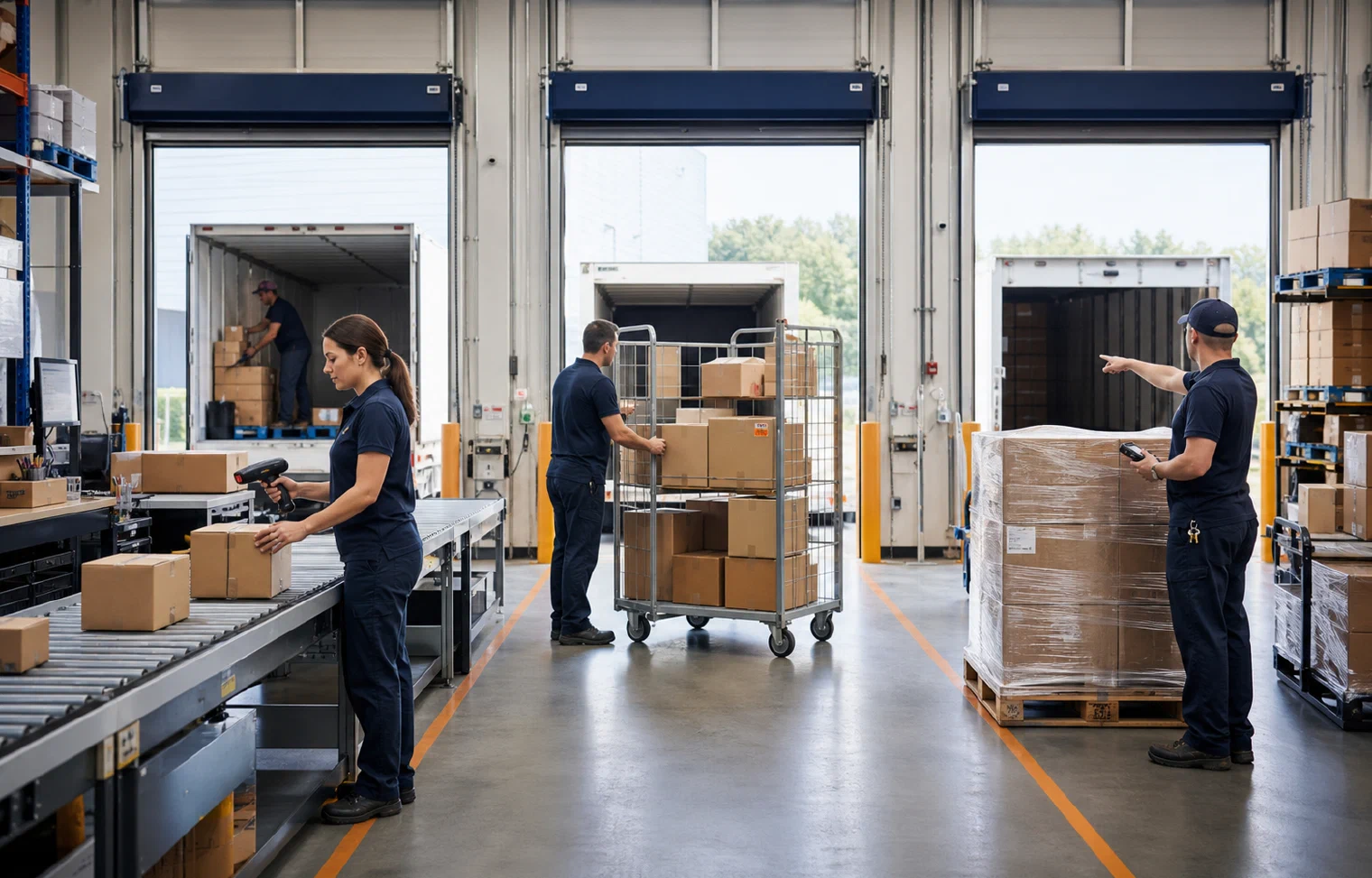 Parcel, case and pallet orders moving through separate outbound distribution lanes