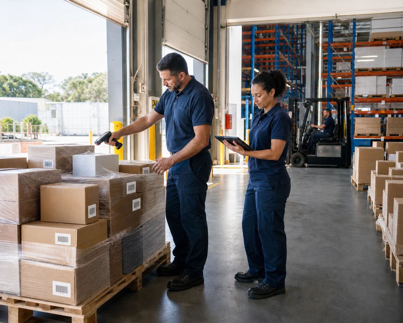 New inventory being scanned at receiving before warehouse placement