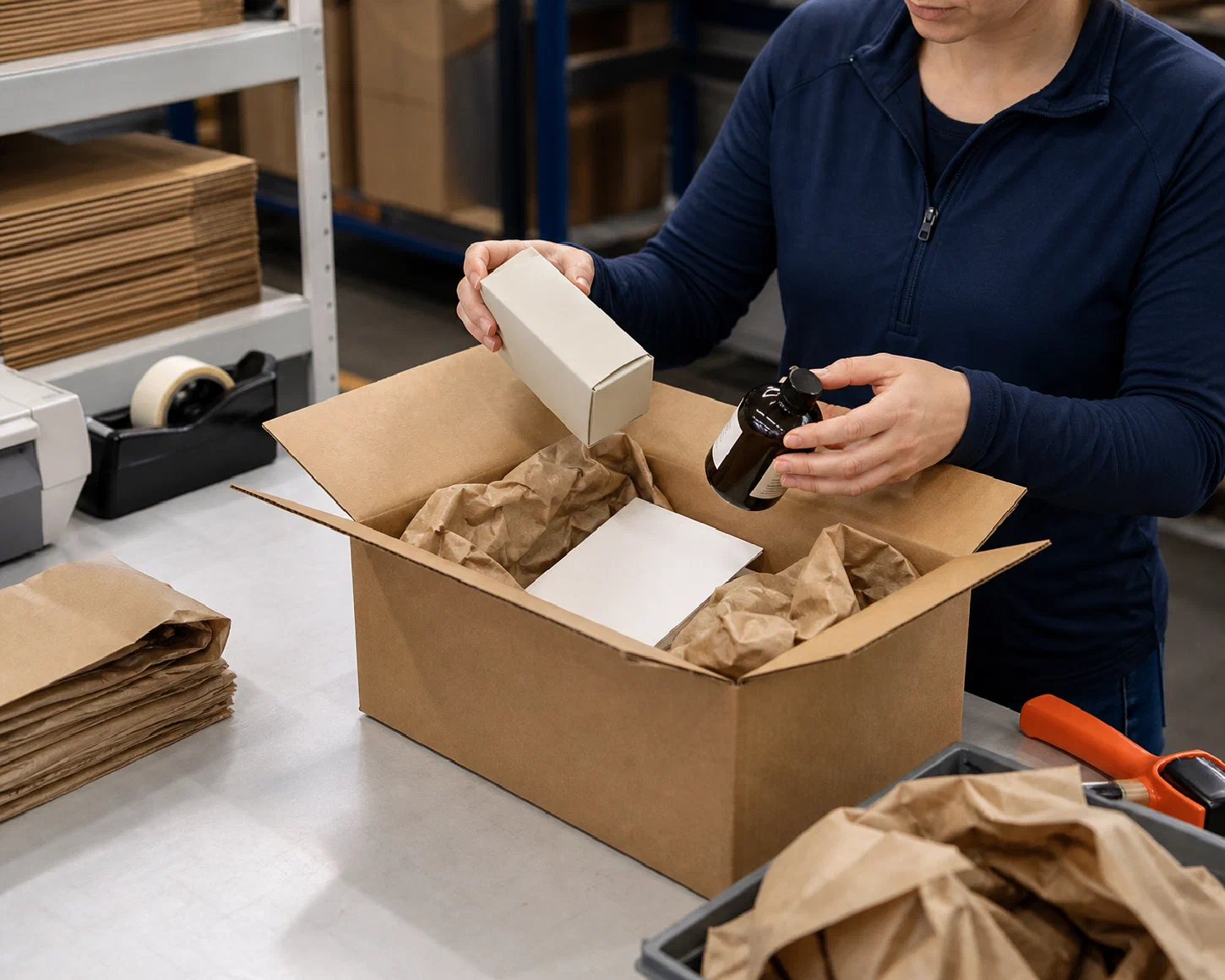 E-commerce orders being packed for fulfillment and shipping