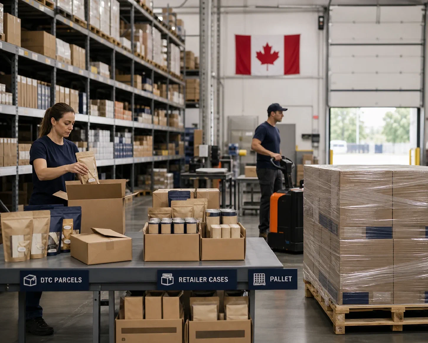 Shelf-stable food and beverage products being prepared as parcels, cases and pallets