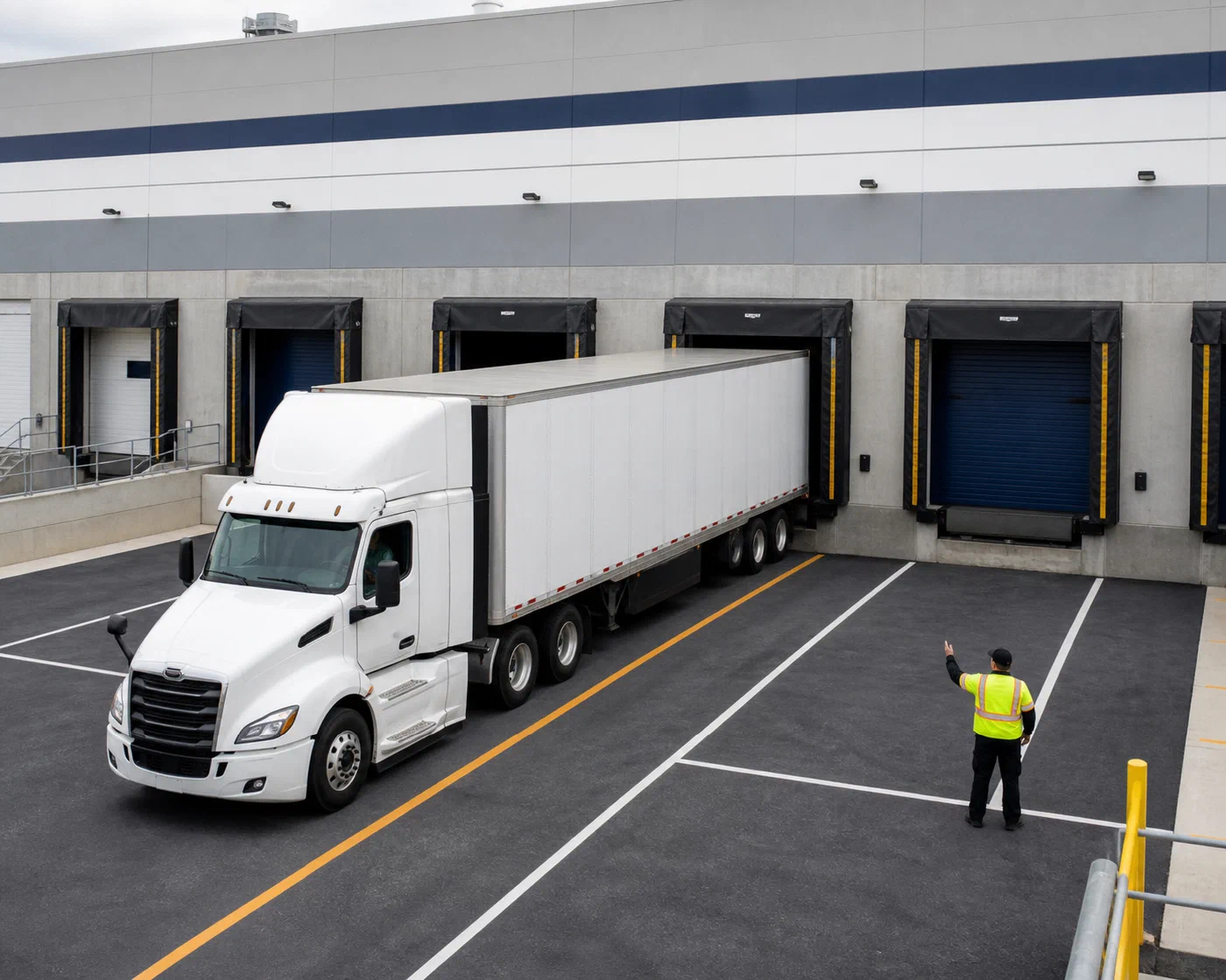 A dedicated tractor-trailer approaching its scheduled distribution-centre dock