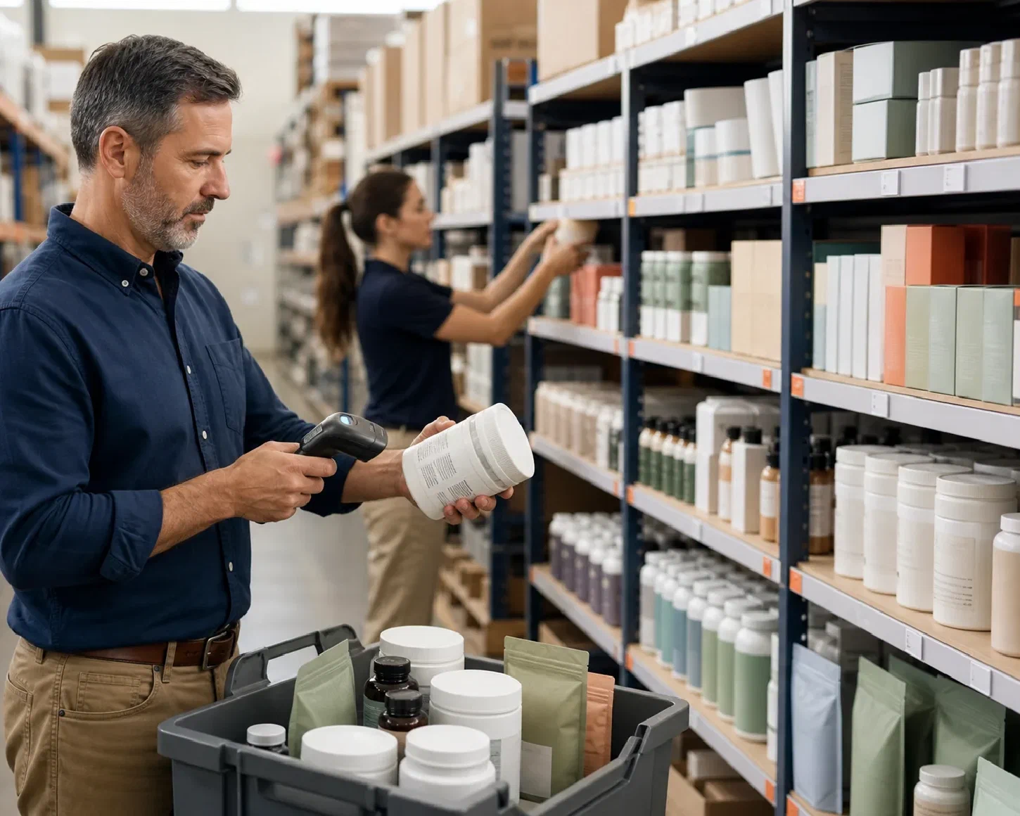 Health and wellness products being scanned and rotated using applicable inventory information