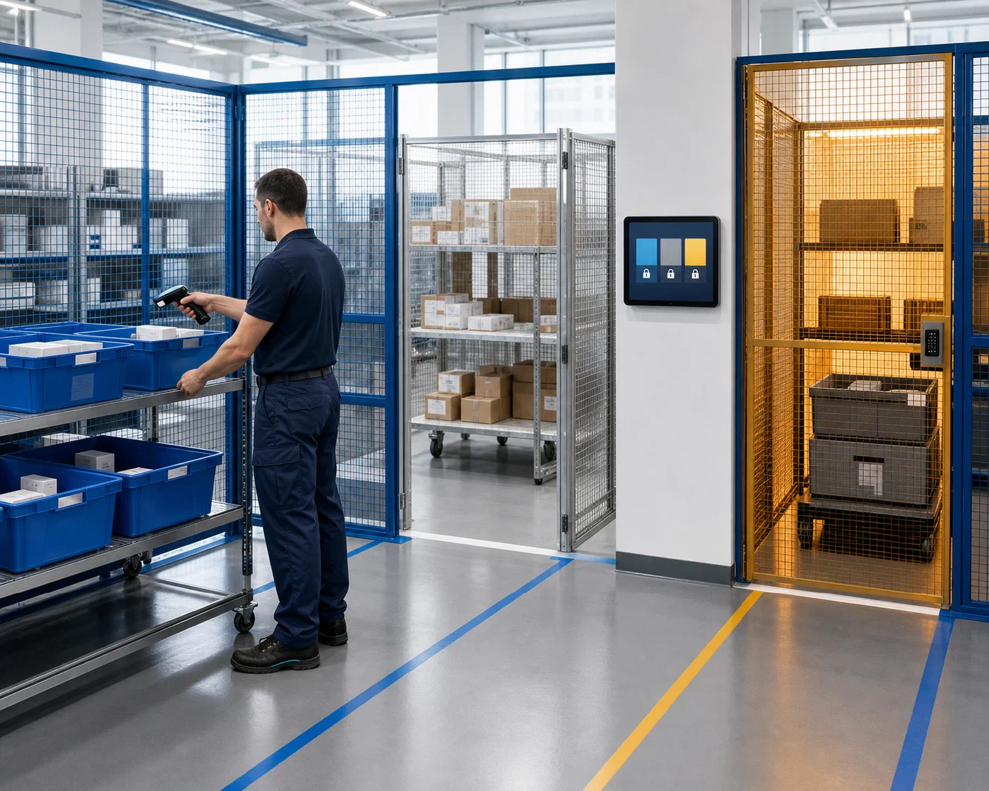 Released, pending and returned healthcare inventory separated into controlled warehouse zones