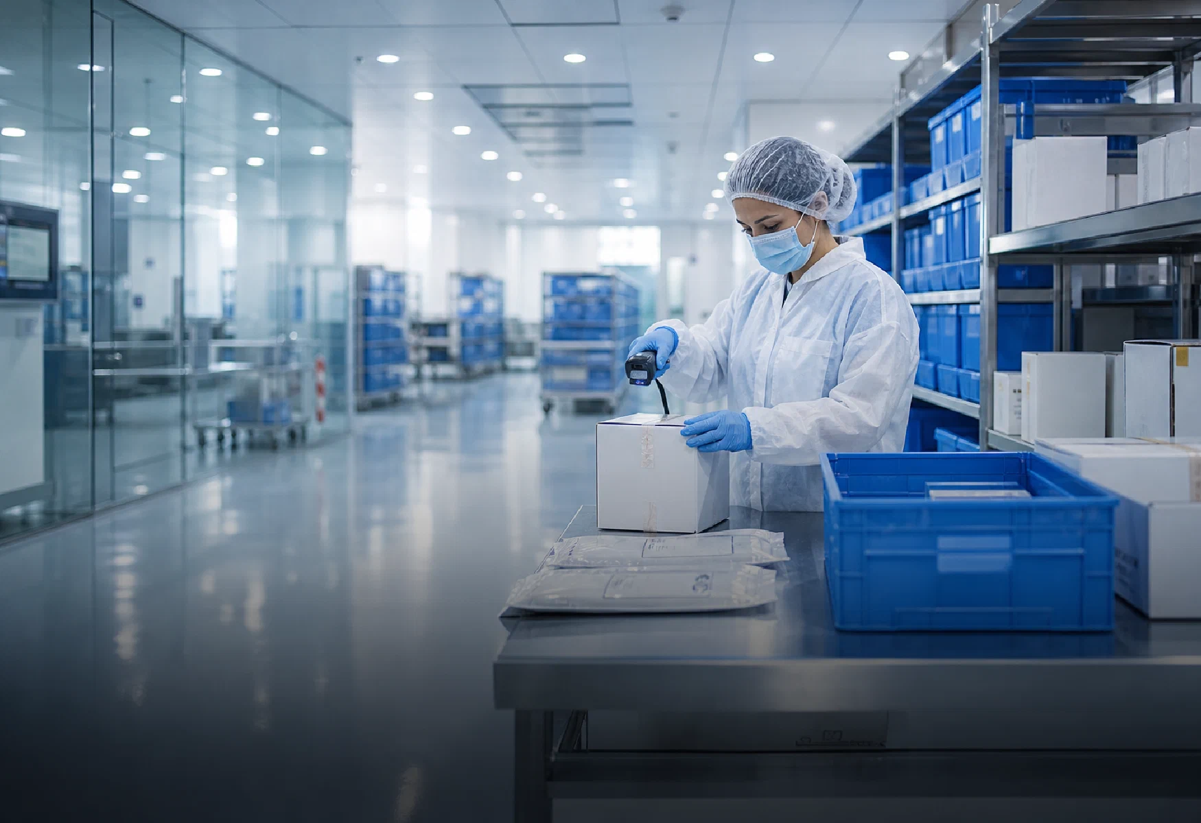 Healthcare products moving through a defined warehouse fulfillment process