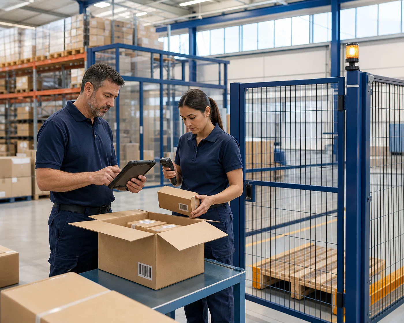 An inventory team recounting stock in a controlled hold area before an adjustment