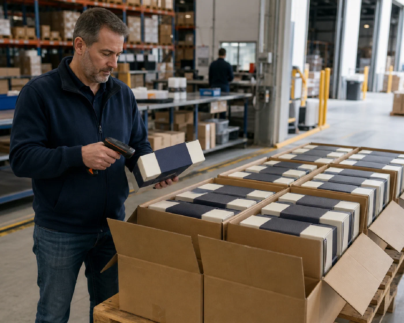 Finished product kits being scanned into released warehouse inventory