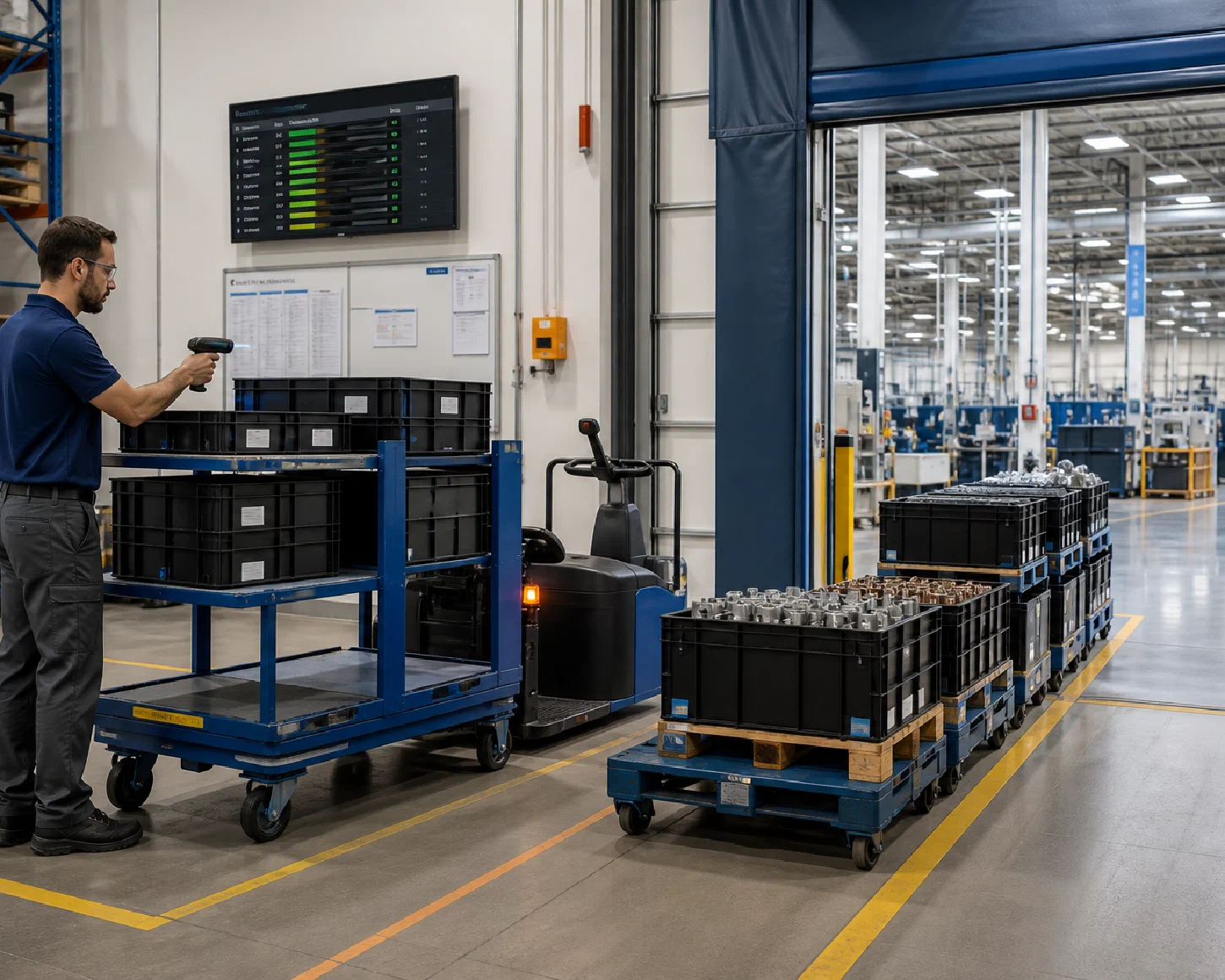 Industrial component inventory being scanned and separated by status before release