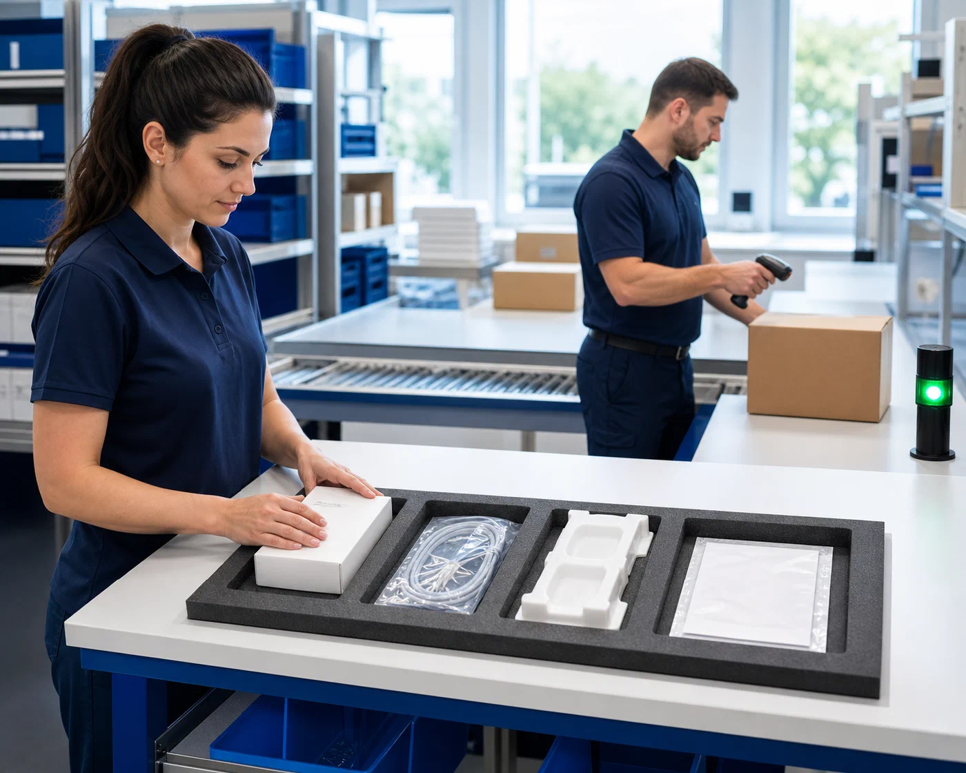 A medical device order being checked with its accessories, packaging and document pouch