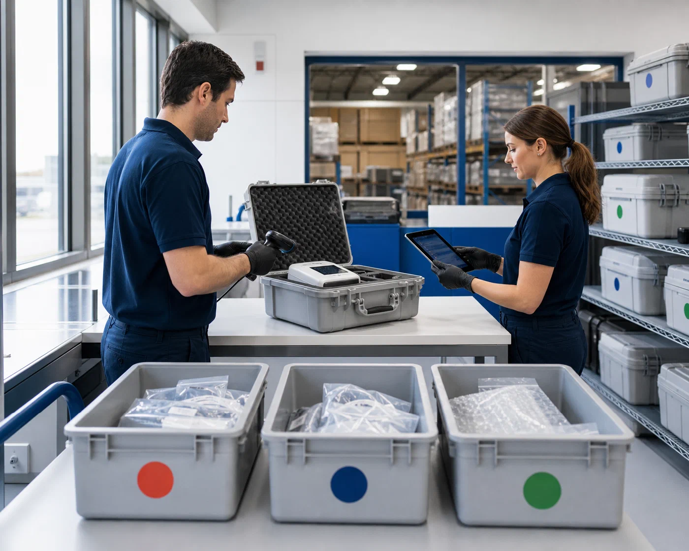 A returned medical device being identified and held for authorized inspection
