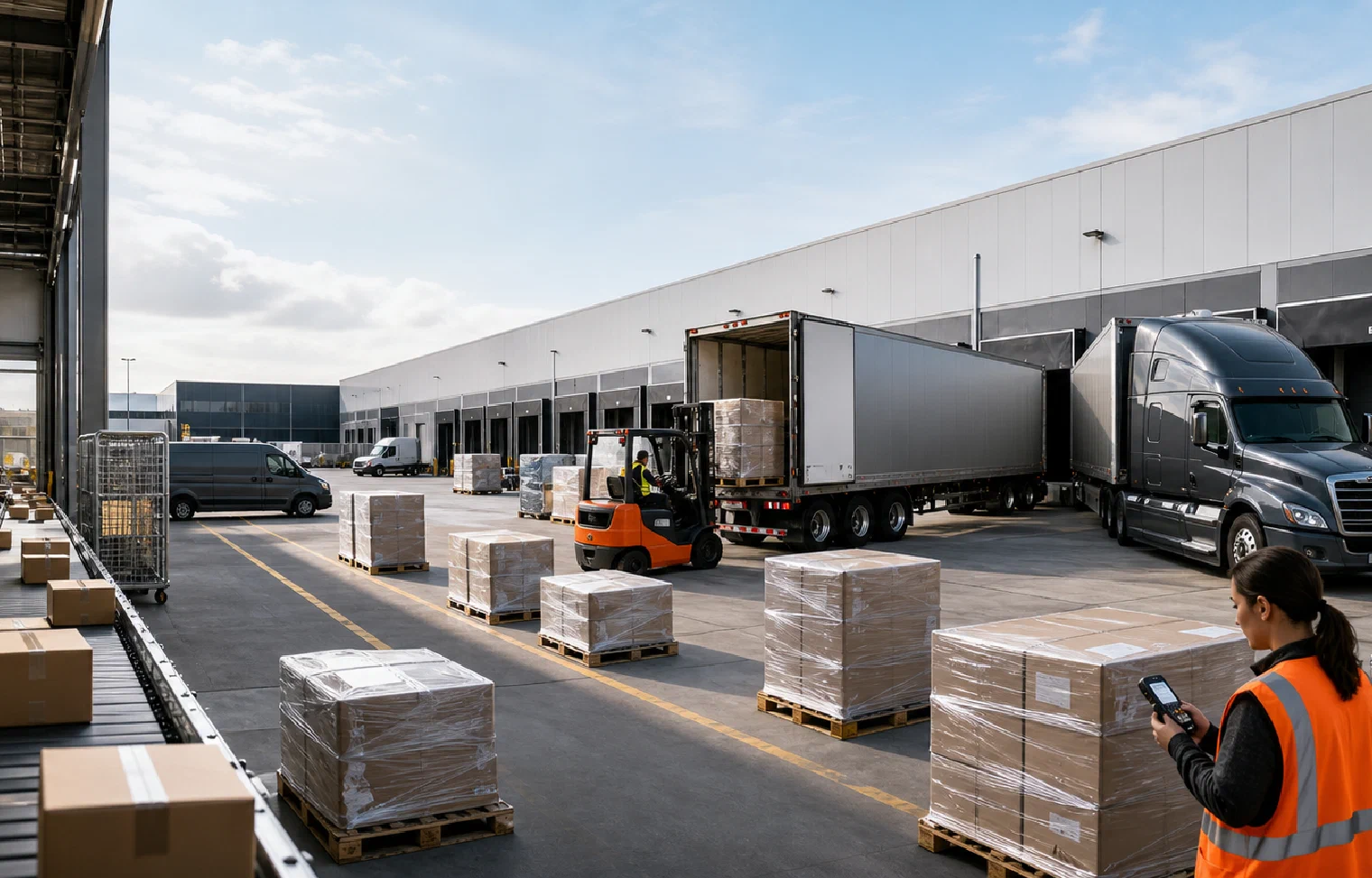 Parcel, pallet and truckload freight coordinated inside one shipping hub