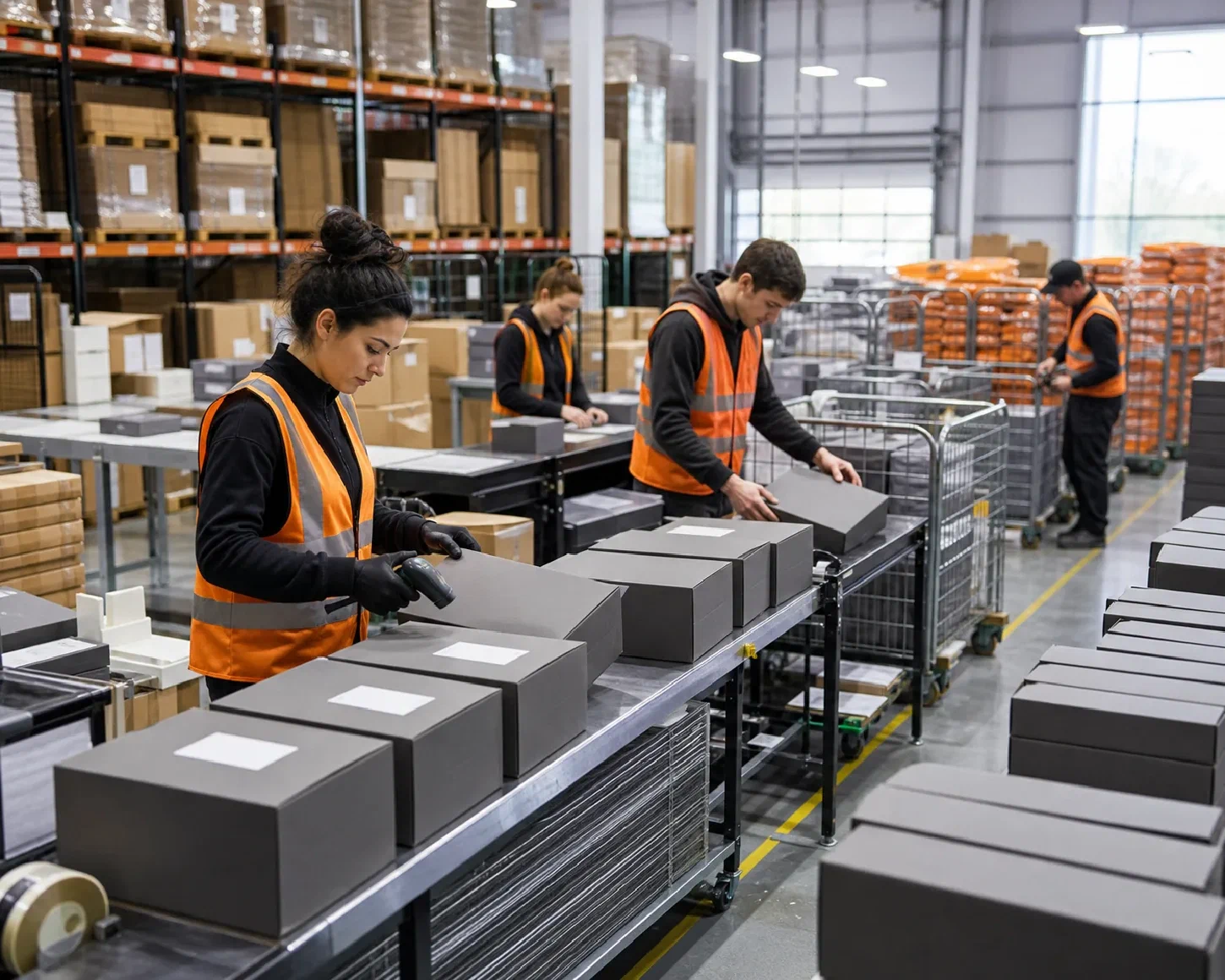 A completed subscription release being scanned and staged for parcel carrier pickup