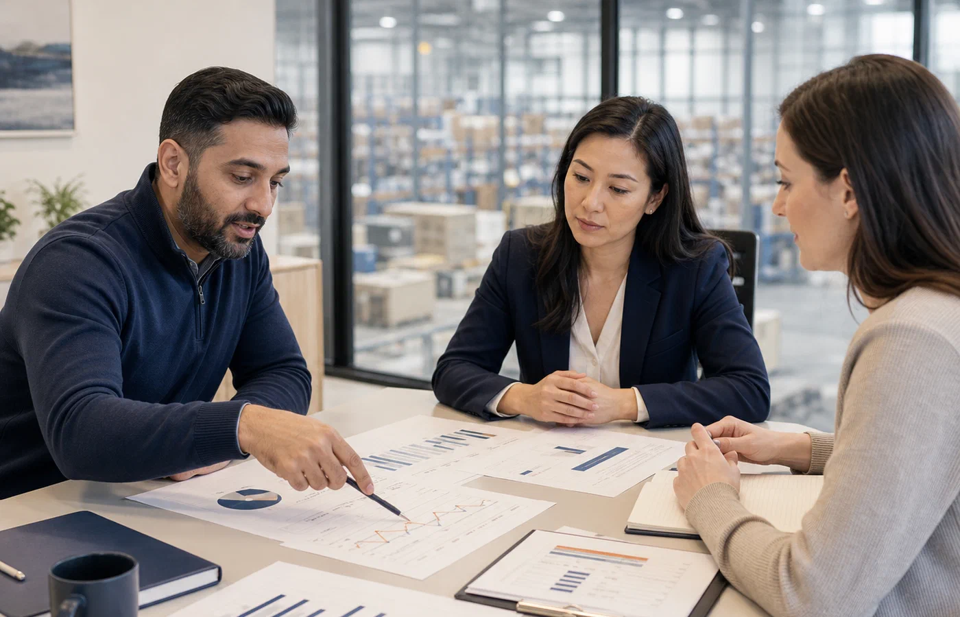Technology and logistics partners reviewing operating results