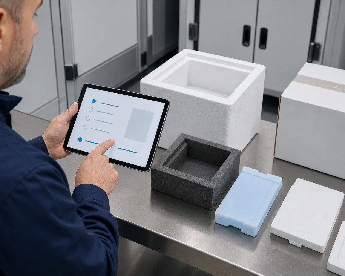 A specialist matching insulated packaging components to a product-specific handling profile